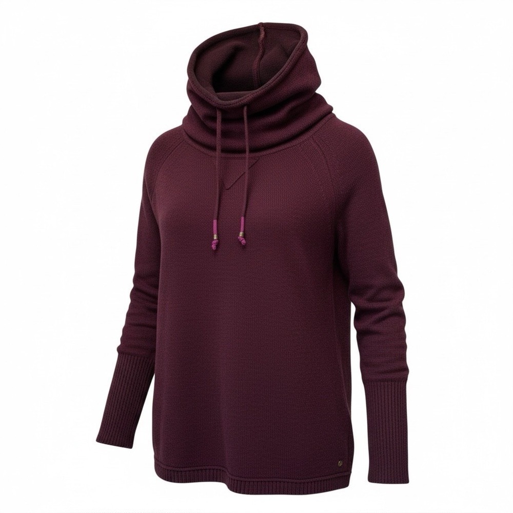 Eddie Bauer Funnel Neck Pullover Maroon Petite Medium Sporty Preppy‎ Drawstring
